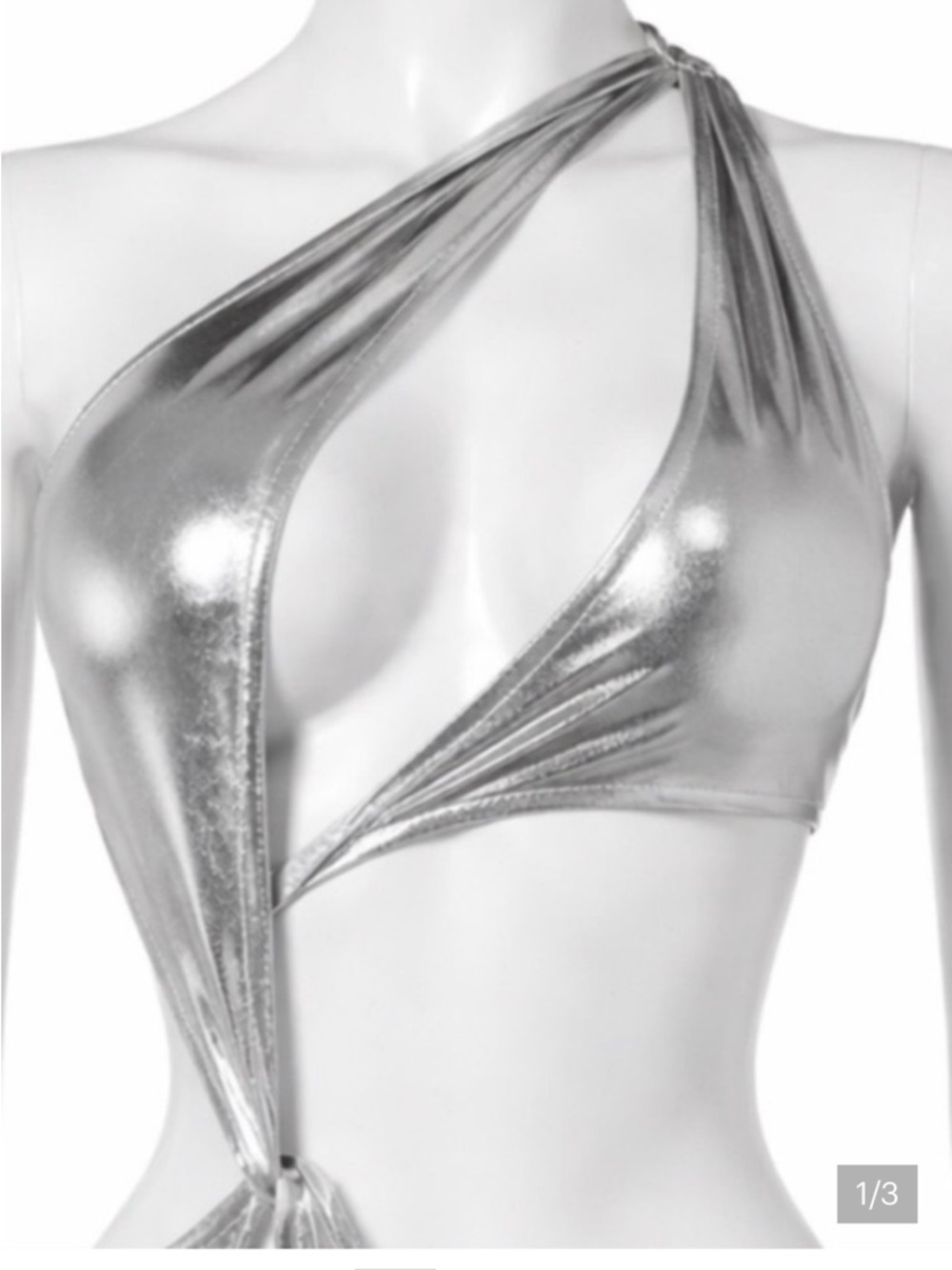 PrettyLittleThing Metallic Silver Cutout One Piece Bodysuit Swimwear - Picture 2 of 2